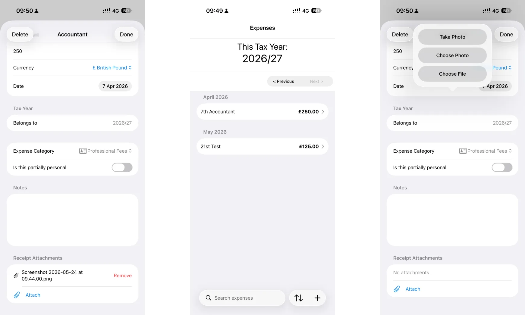 Some screenshots of the Expense Prototype project in progress
