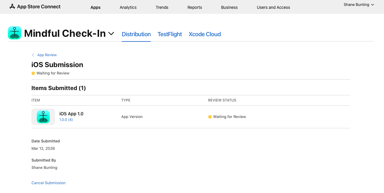 Submitting Mindful Check-In to the App Store