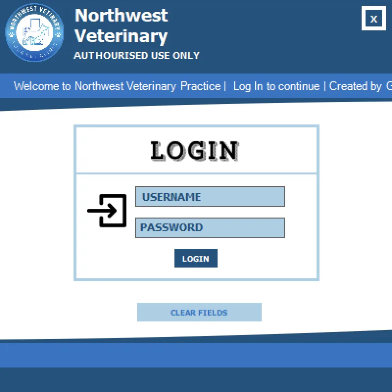 Northwest Veterinary login screen