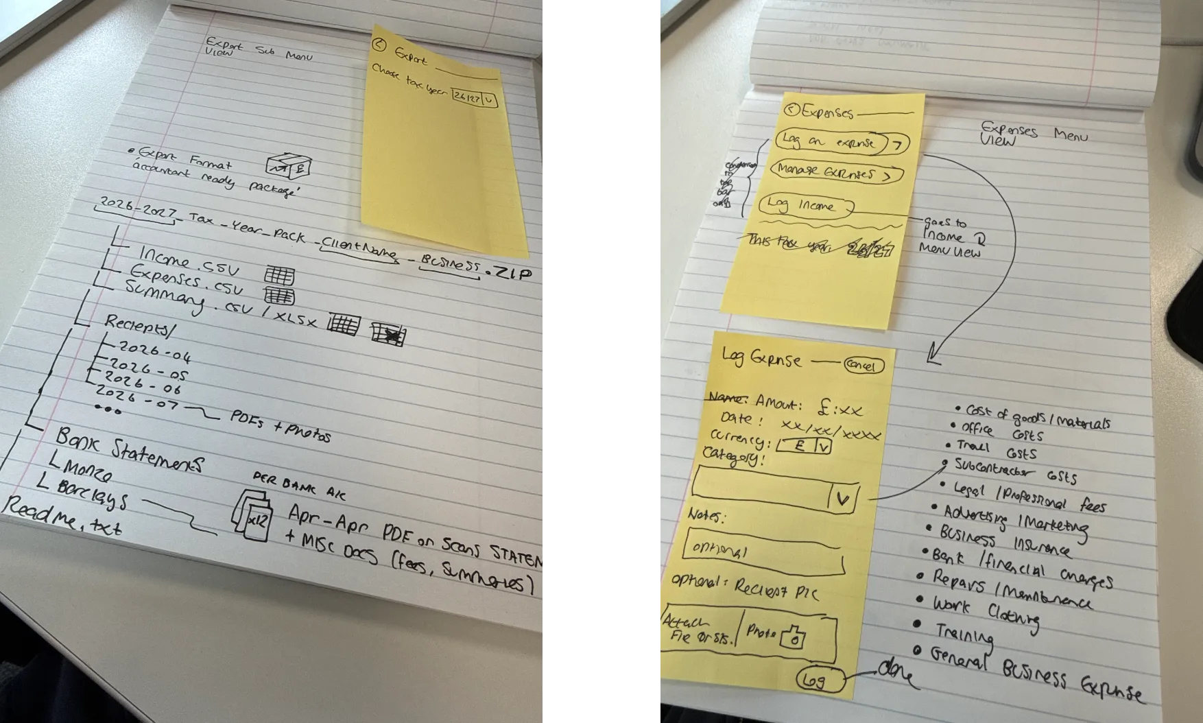 Early sketches of UI views